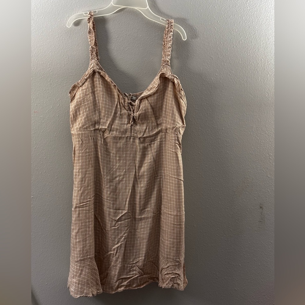 American Eagle Women Beige Plaid‎ Mini dress size L